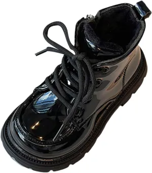 2 to 11 Years Girls Winter Fleece Lined Leather Ankle Boots Water-Proof Lace-up Zip Soft Sole Wide Toe Snow Shoes