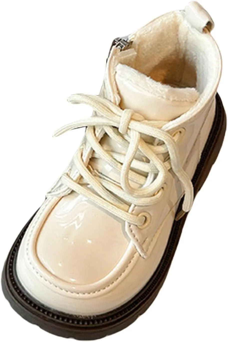 2 to 11 Years Girls Winter Fleece Lined Leather Ankle Boots Water-Proof Lace-up Zip Soft Sole Wide Toe Snow Shoes