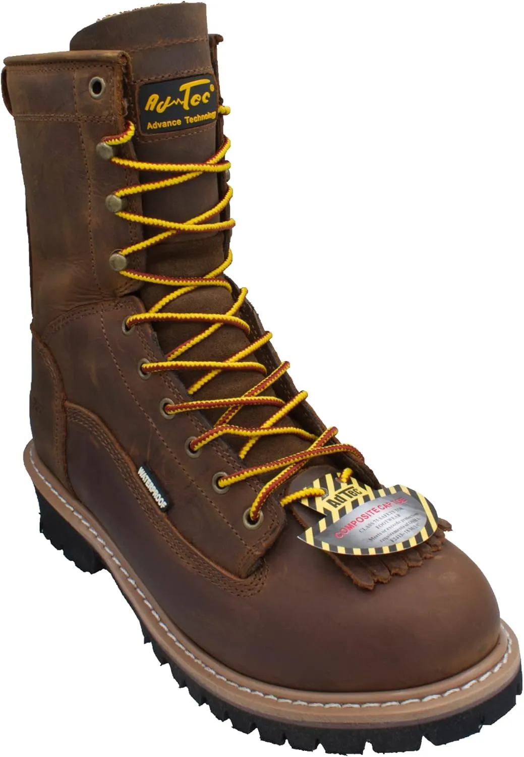 Ad Tec Men's 1020 Brown Waterproof Crazy Horse Leather Logger Work Boots | Safety Toe, Goodyear Welt Construction, Electrical Hazard Outsole, Oil Resistant Lug Sole