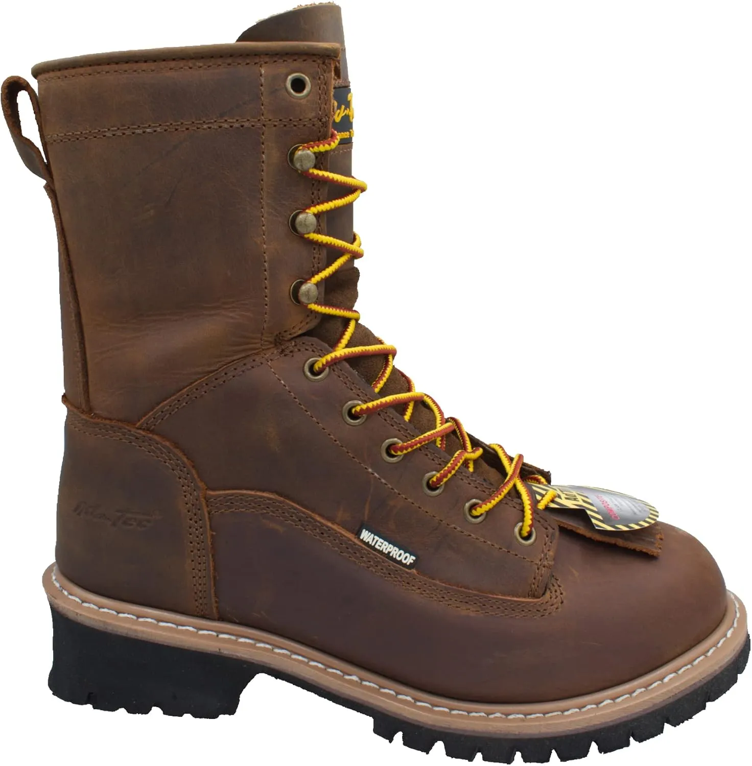 Ad Tec Men's 1020 Brown Waterproof Crazy Horse Leather Logger Work Boots | Safety Toe, Goodyear Welt Construction, Electrical Hazard Outsole, Oil Resistant Lug Sole