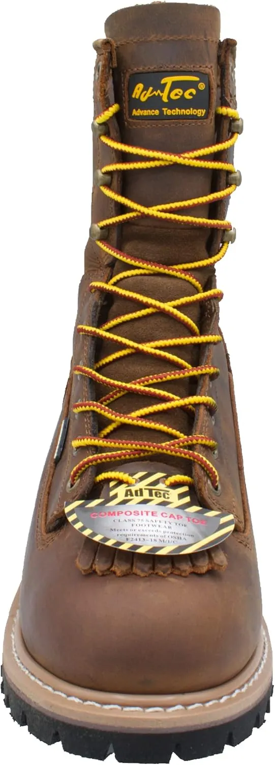 Ad Tec Men's 1020 Brown Waterproof Crazy Horse Leather Logger Work Boots | Safety Toe, Goodyear Welt Construction, Electrical Hazard Outsole, Oil Resistant Lug Sole