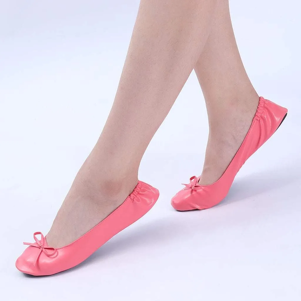 Adult Leather Ballet Shoes for Women Portable Foldable Dance Flats Shoes Women's Ballerina Slippers Casual Shoes