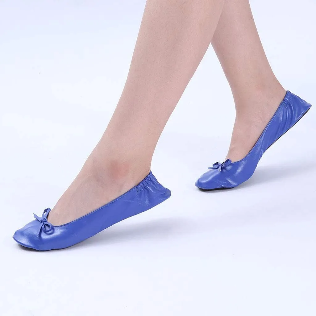 Adult Leather Ballet Shoes for Women Portable Foldable Dance Flats Shoes Women's Ballerina Slippers Casual Shoes