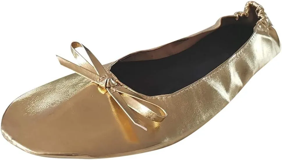 Adult Leather Ballet Shoes for Women Portable Foldable Dance Flats Shoes Women's Ballerina Slippers Casual Shoes