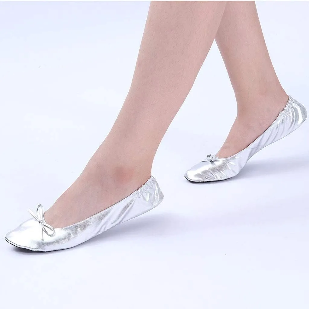 Adult Leather Ballet Shoes for Women Portable Foldable Dance Flats Shoes Women's Ballerina Slippers Casual Shoes