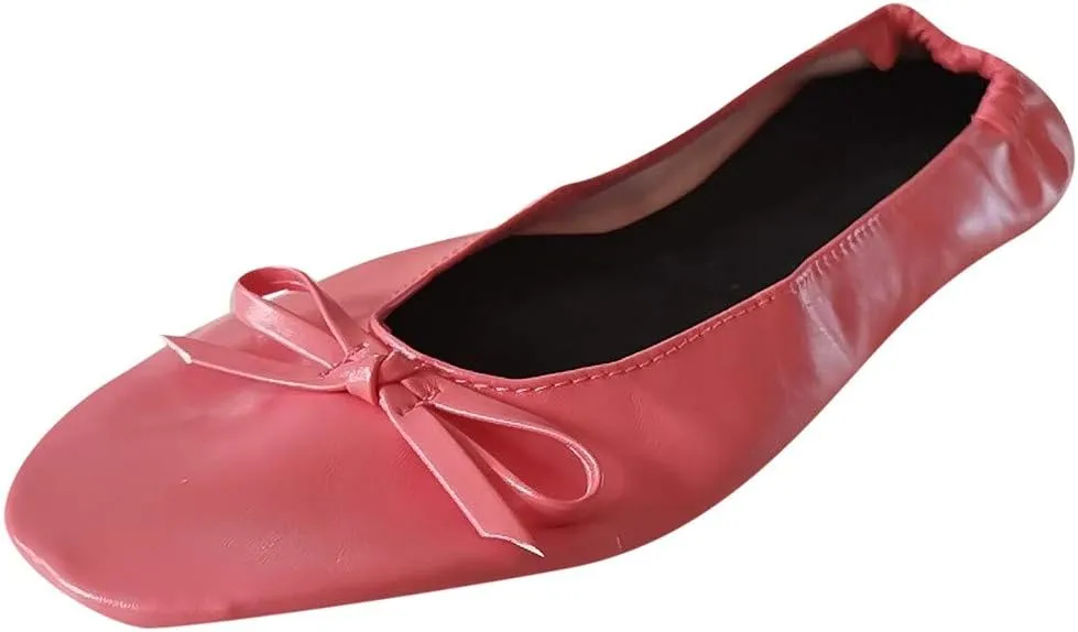 Adult Leather Ballet Shoes for Women Portable Foldable Dance Flats Shoes Women's Ballerina Slippers Casual Shoes
