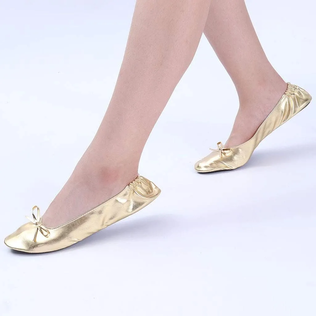 Adult Leather Ballet Shoes for Women Portable Foldable Dance Flats Shoes Women's Ballerina Slippers Casual Shoes
