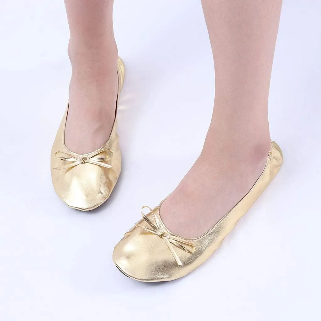 Adult Leather Ballet Shoes for Women Portable Foldable Dance Flats Shoes Women's Ballerina Slippers Casual Shoes