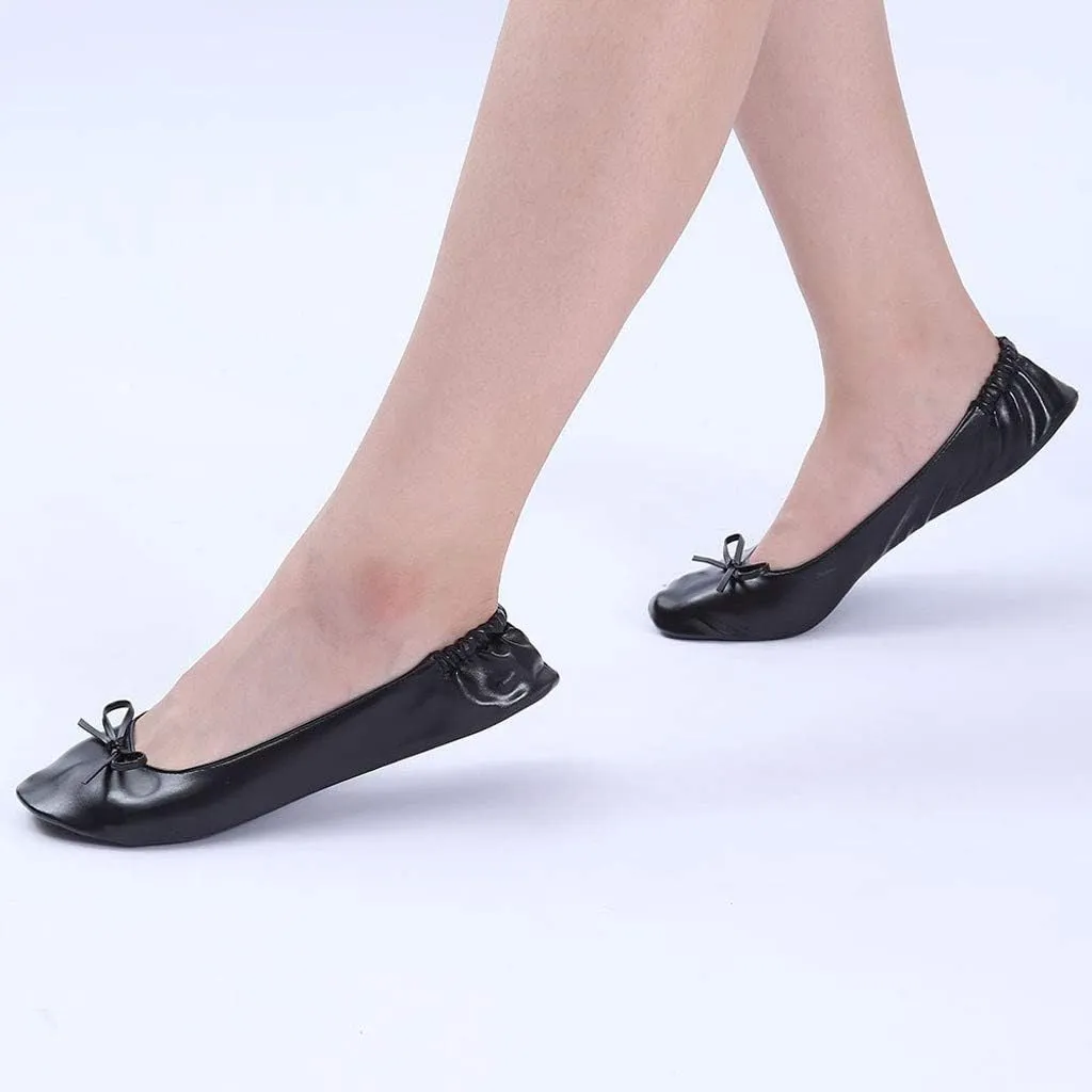 Adult Leather Ballet Shoes for Women Portable Foldable Dance Flats Shoes Women's Ballerina Slippers Casual Shoes