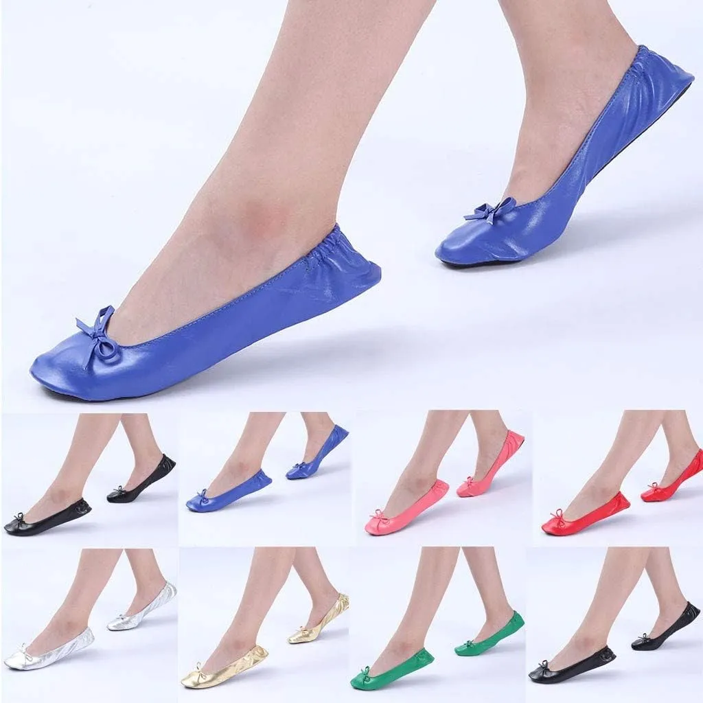 Adult Leather Ballet Shoes for Women Portable Foldable Dance Flats Shoes Women's Ballerina Slippers Casual Shoes