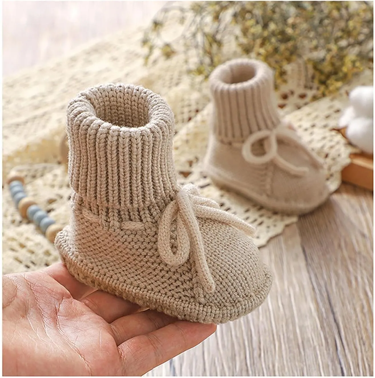 Baby Booties Newborn Sock Shoes Hand Knitting Crochet Infant Boy Girl Cozy Shoes Indoor Breathable Walking Shoes