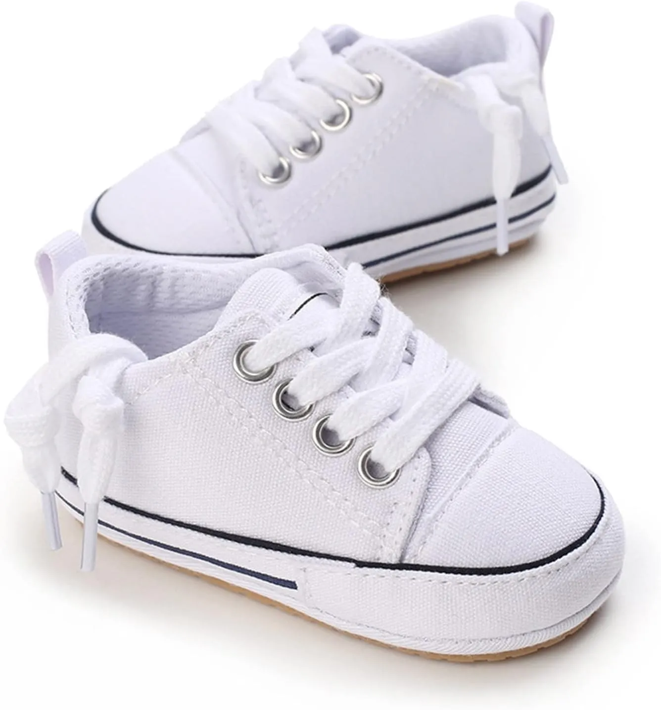 Baby Boy's Girl's Canvas Sneakers Slip on Lightweight Casual Lace up Skin-Friendly Flat Walking Running Shoes