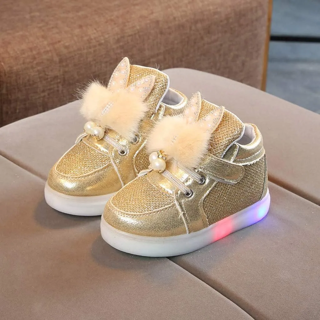 Baby Girls Boys Boots Led High Top First Walking Shoes Rabbit Ear Cotton 𝐋ining Luminous Light up Casual Shoes