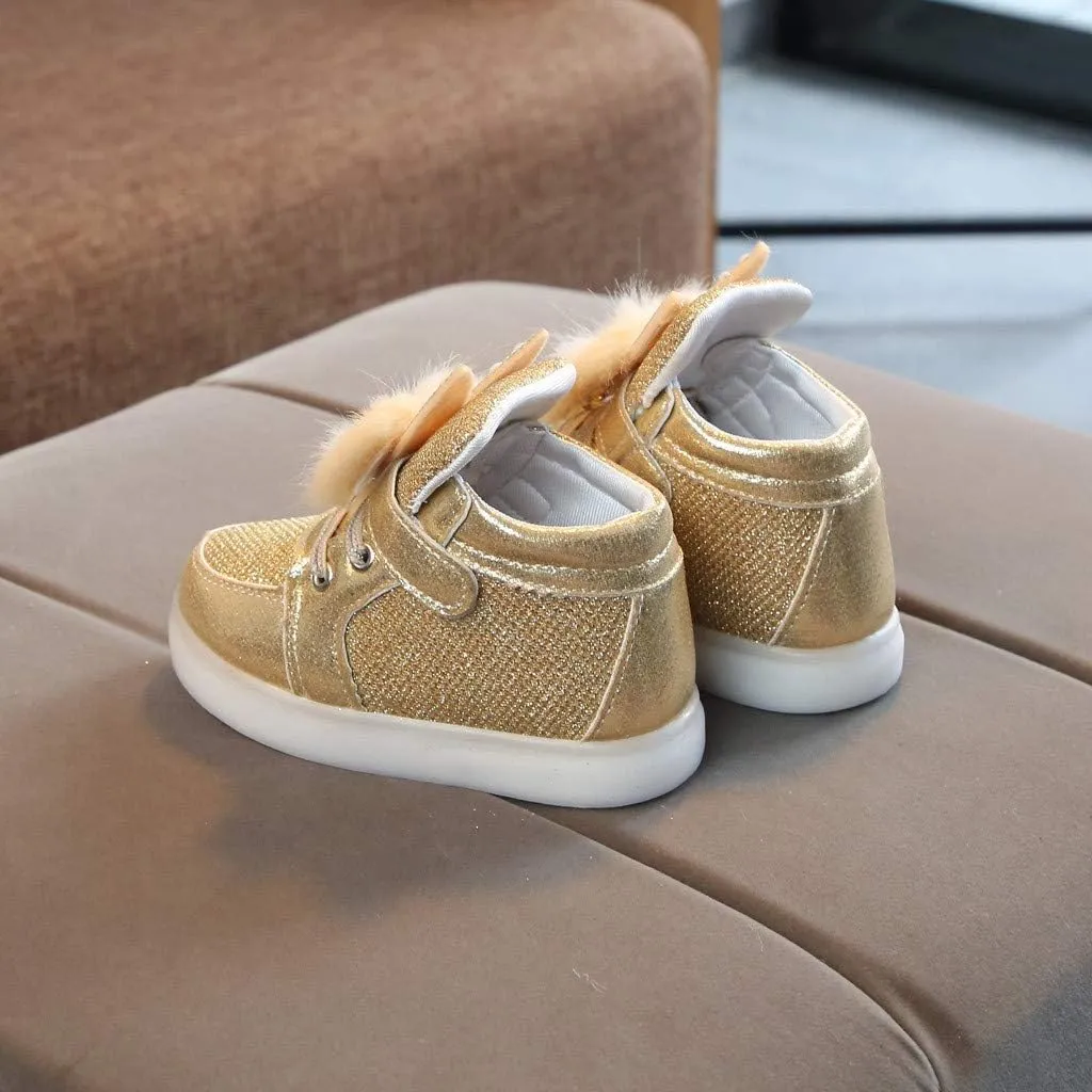 Baby Girls Boys Boots Led High Top First Walking Shoes Rabbit Ear Cotton 𝐋ining Luminous Light up Casual Shoes