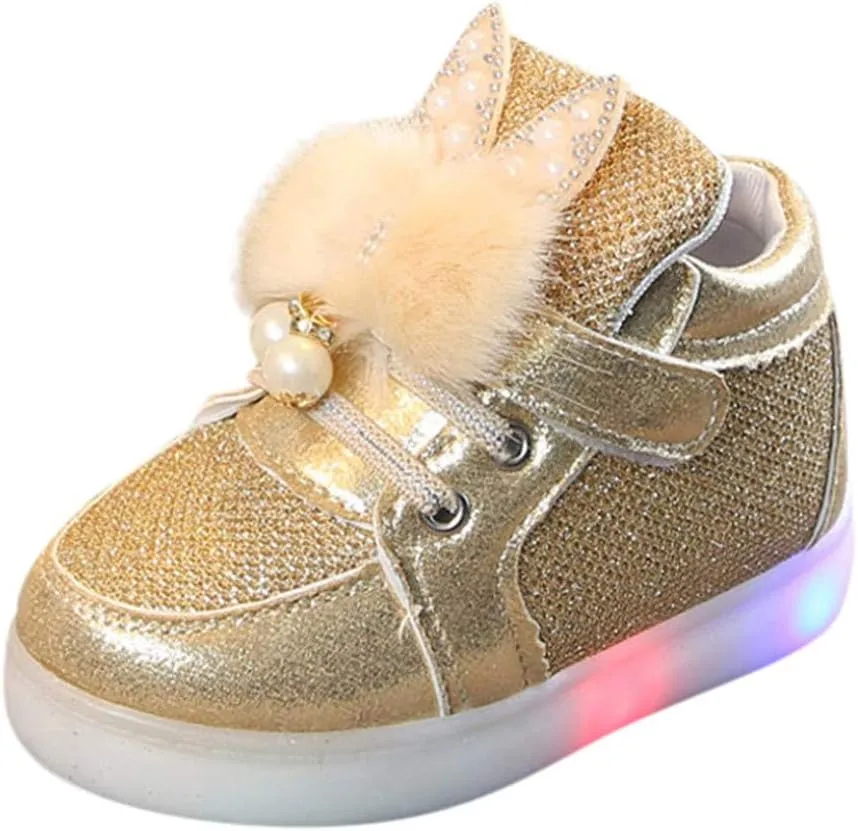 Baby Girls Boys Boots Led High Top First Walking Shoes Rabbit Ear Cotton 𝐋ining Luminous Light up Casual Shoes