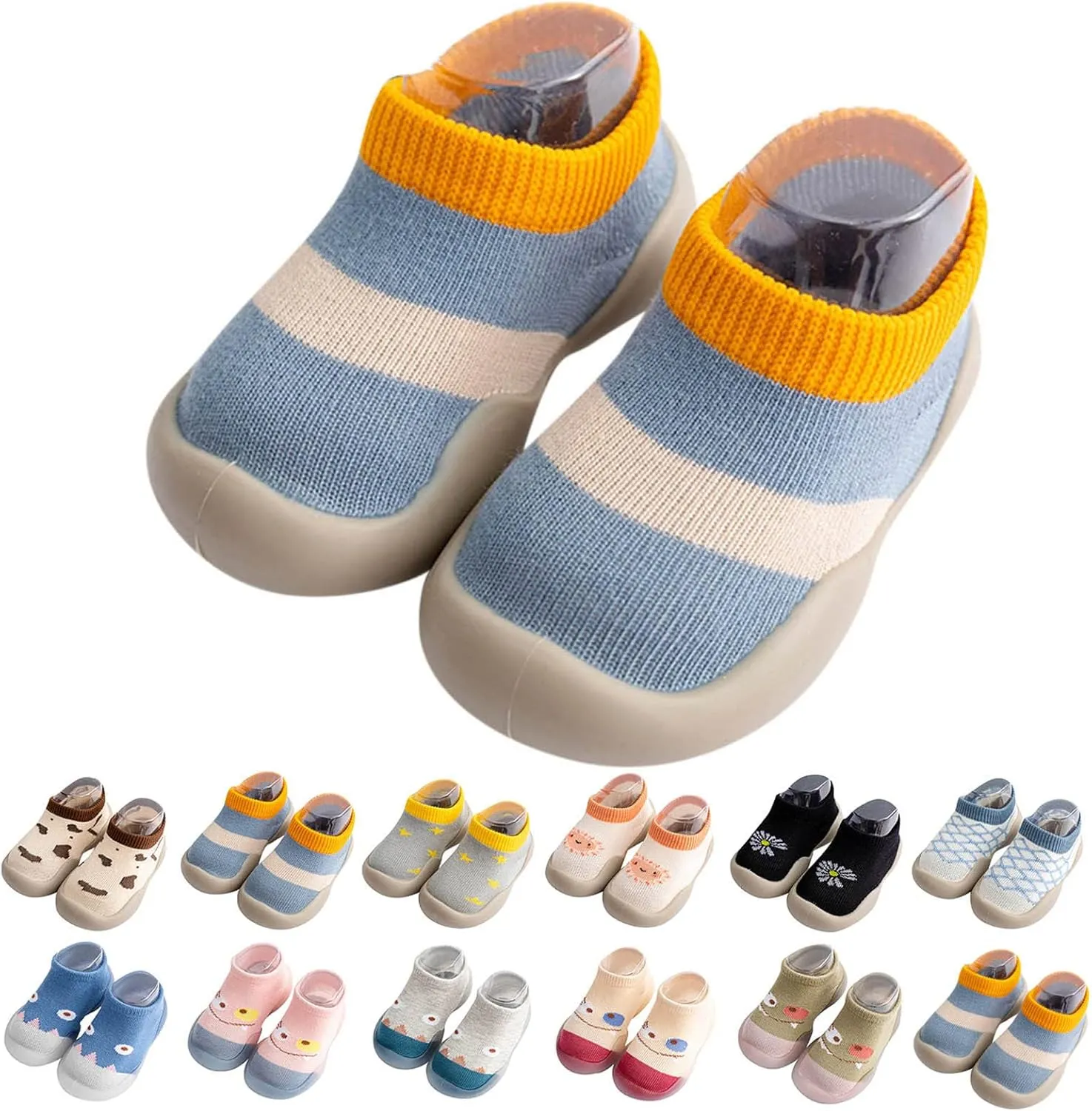 Baby Socks Shoes, Boys Girls Breathable Floor Shoes Infant Rubber Sole Shoes Cotton Slip-On First Walking Shoes