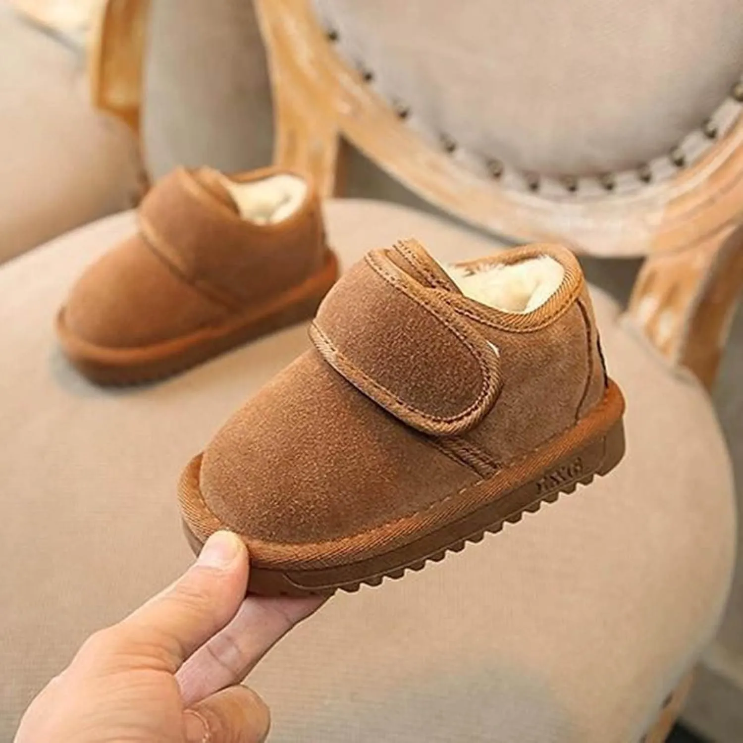 Baby Toddler Winter Fr Lined Ankle Boots Soft Furry Warm Comfortable Round Toe Pull On Work Boots for Boys Size 4