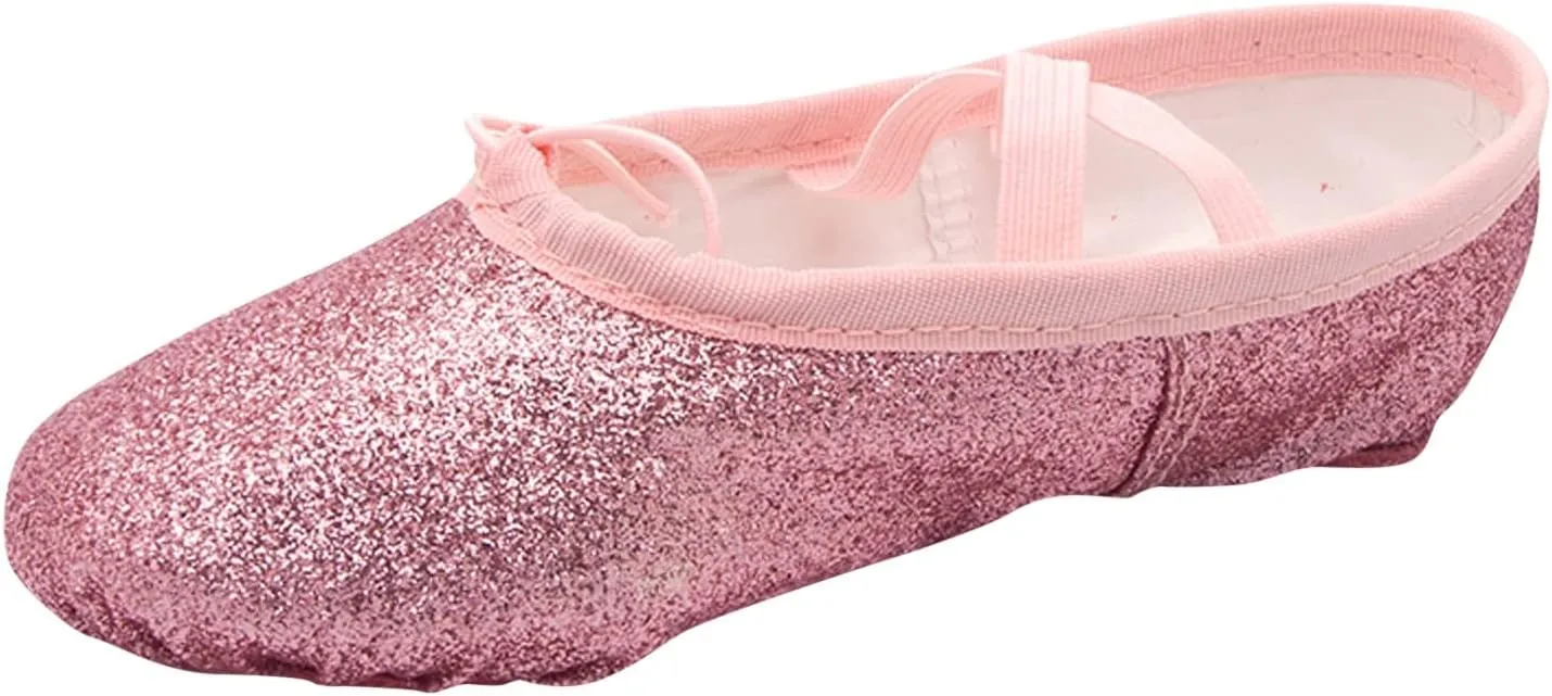Ballet Shoes for Girls Glitter Metallic Faux Leather Ballet Slippers Split Sole Dance Shoes for Toddler Flats Shoes