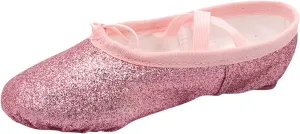 Ballet Shoes for Girls Glitter Metallic Faux Leather Ballet Slippers Split Sole Dance Shoes for Toddler Flats Shoes