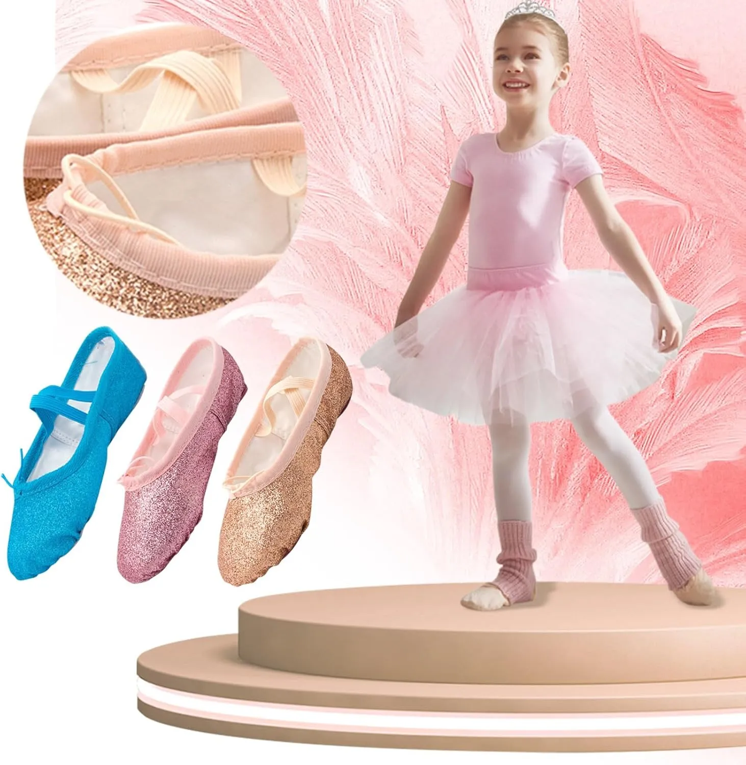Ballet Shoes for Girls Glitter Metallic Faux Leather Ballet Slippers Split Sole Dance Shoes for Toddler Flats Shoes