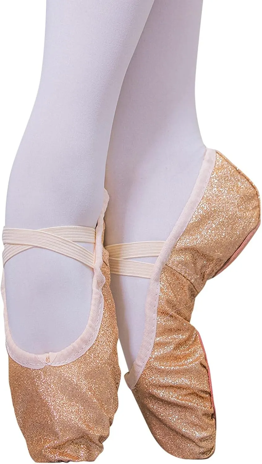Ballet Shoes for Girls Glitter Metallic Faux Leather Ballet Slippers Split Sole Dance Shoes for Toddler Flats Shoes