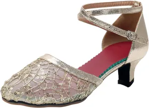 Ballroom Shoes Women 1920s Latin Dance Shoe Low Heeled Party Shoes Professional Dancing Heels Closed Toe Short Heels
