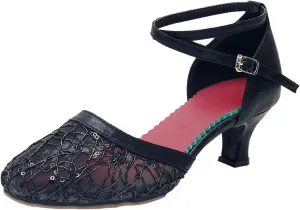 Ballroom Shoes Women 1920s Latin Dance Shoe Low Heeled Party Shoes Professional Dancing Heels Closed Toe Short Heels