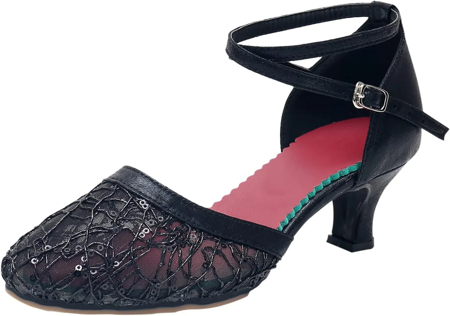 Ballroom Shoes Women 1920s Latin Dance Shoe Low Heeled Party Shoes Professional Dancing Heels Closed Toe Short Heels