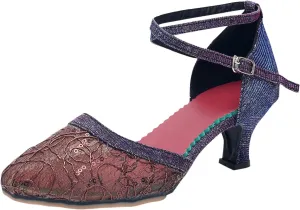 Ballroom Shoes Women 1920s Latin Dance Shoe Low Heeled Party Shoes Professional Dancing Heels Closed Toe Short Heels