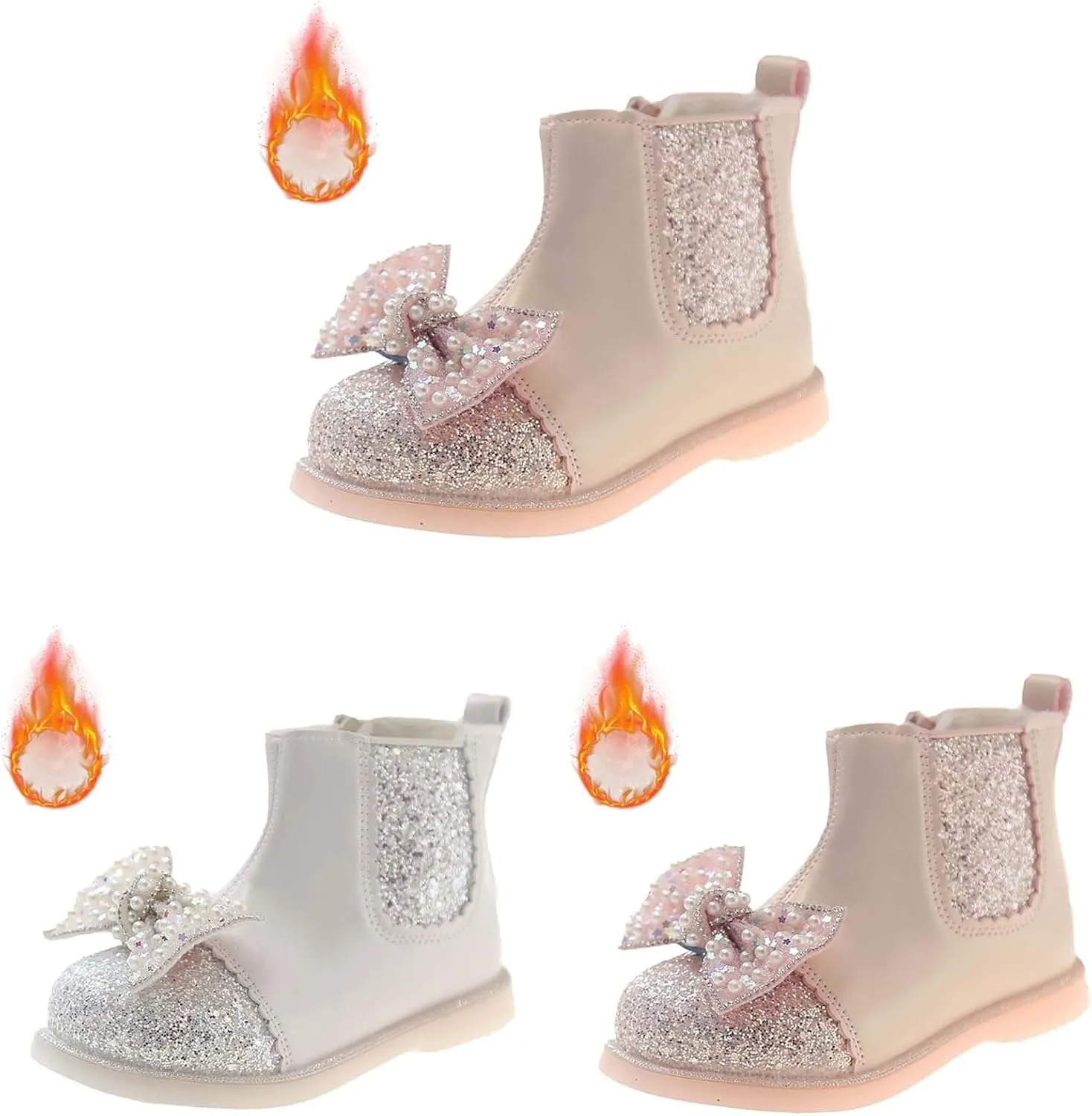 Boots for Girls Sparkly Sequin Cute Pearl Bowknot Ankle Boots Fashion Leather Dress Shoes 3 Toddler Girl Boots