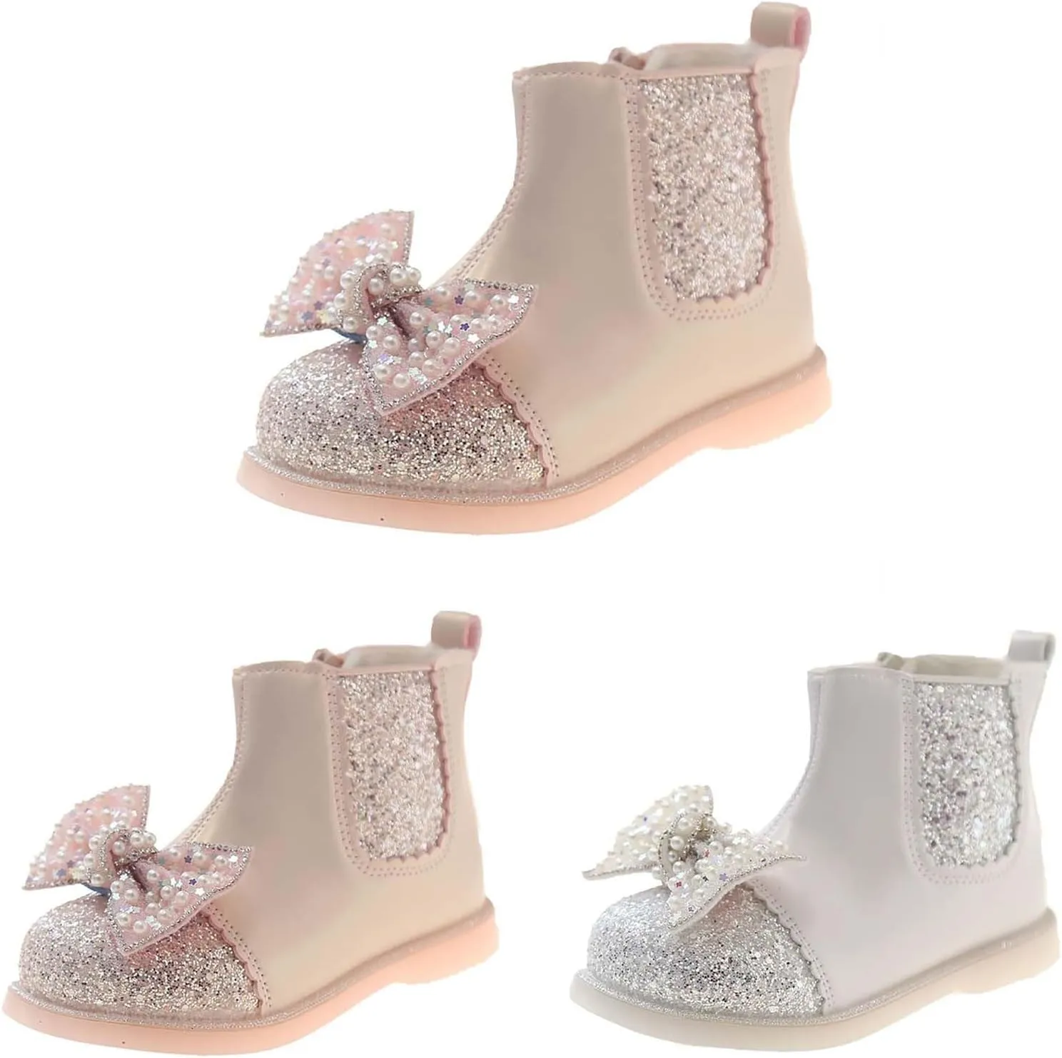 Boots for Girls Sparkly Sequin Cute Pearl Bowknot Ankle Boots Fashion Leather Dress Shoes 3 Toddler Girl Boots