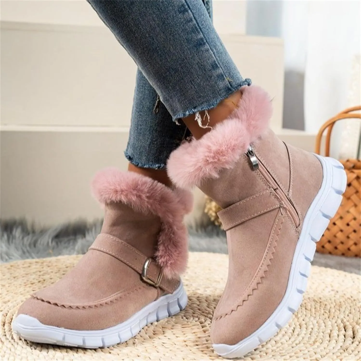 Boots For Women Ankle Booties With Fur Lined Warm Snow Winter Boots Comfortable Casual Fashion Trendy Loafers Shoes