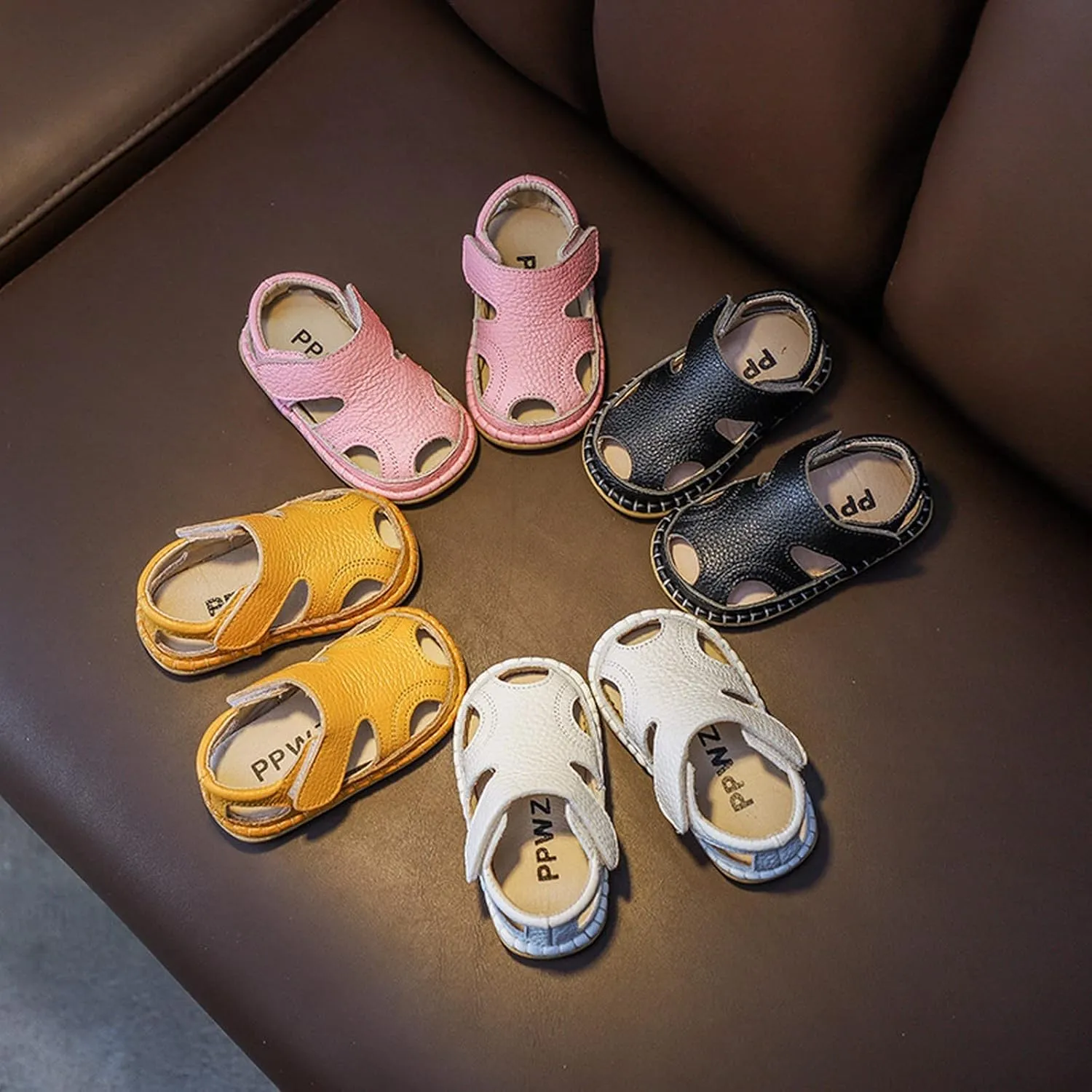 Boys Flip Flops Size 1 Summer Baby Sandals 0 3 Years Old Boy Toddler Shoes Soft Sole Baby Girl Leather Breathable Beach (Yellow, 6 Ifant)