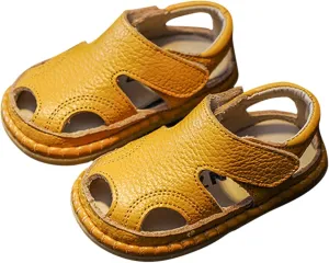 Boys Flip Flops Size 1 Summer Baby Sandals 0 3 Years Old Boy Toddler Shoes Soft Sole Baby Girl Leather Breathable Beach (Yellow, 6 Ifant)