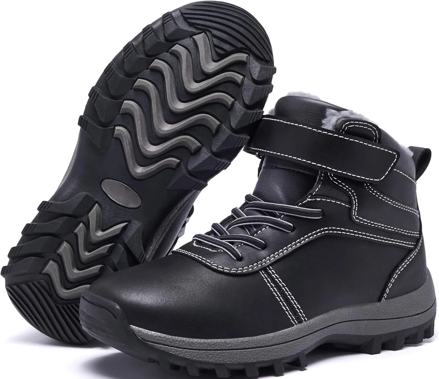 Boys Girls Snow Boots Winter Slip On Warm Fur Lined Shoes Lightweight Water-Resistant Cold Weather Boot (Little Kid/Big Kid)