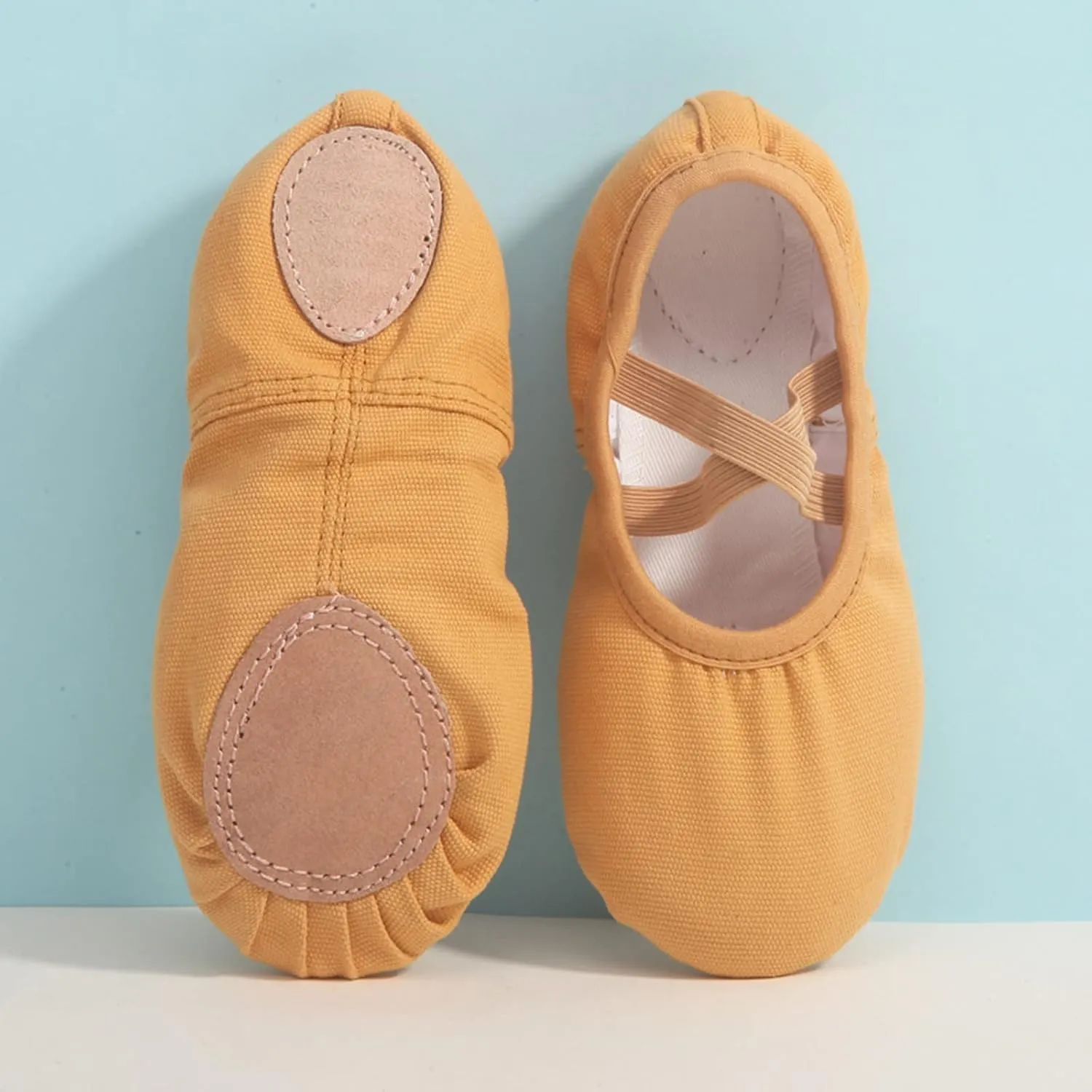 Canvas Ballet Shoes for Girls, Kids Dance Practice Slippers Split Soft Leather Flat Sole Yoga Gymnastics Shoes