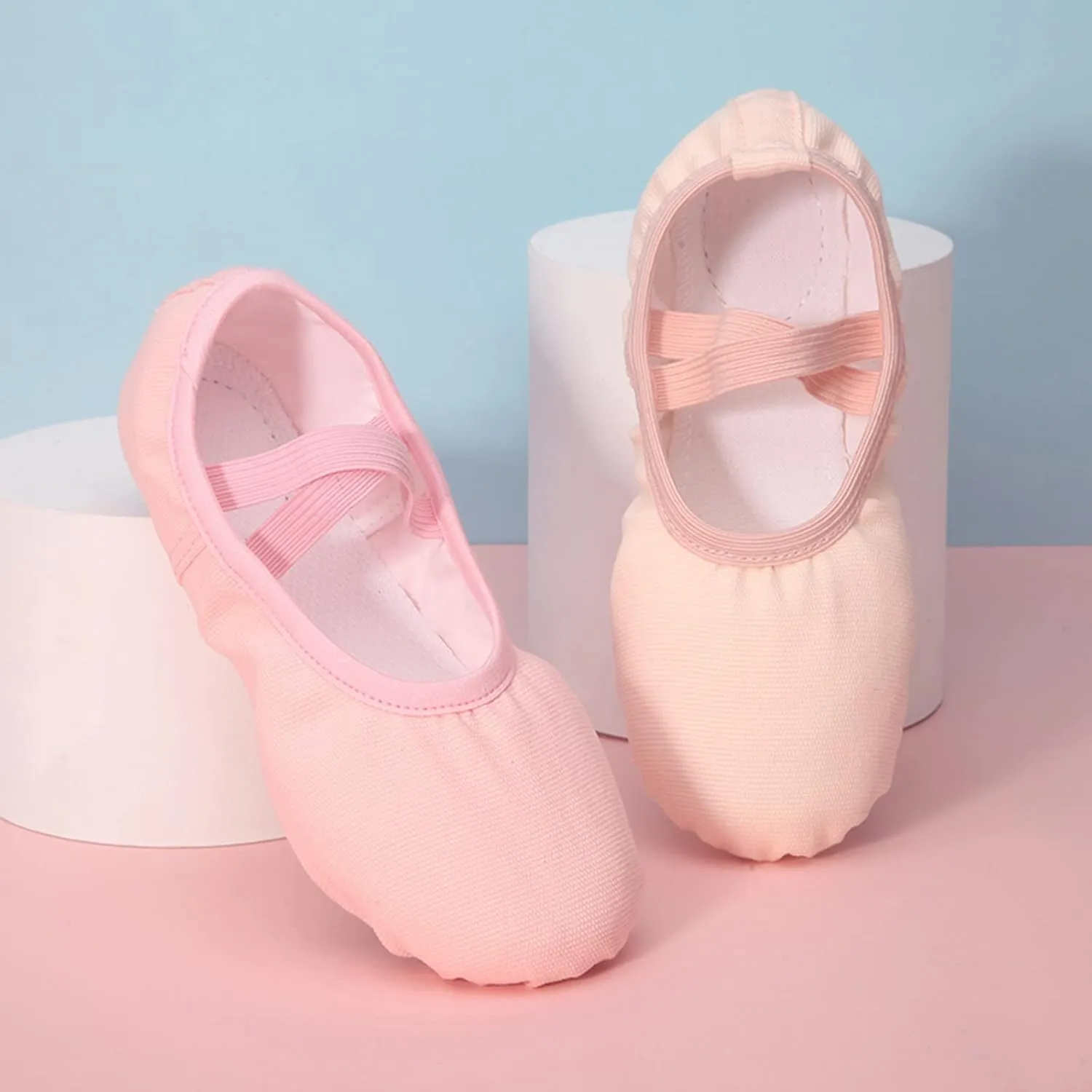 Canvas Ballet Shoes for Girls, Kids Dance Practice Slippers Split Soft Leather Flat Sole Yoga Gymnastics Shoes