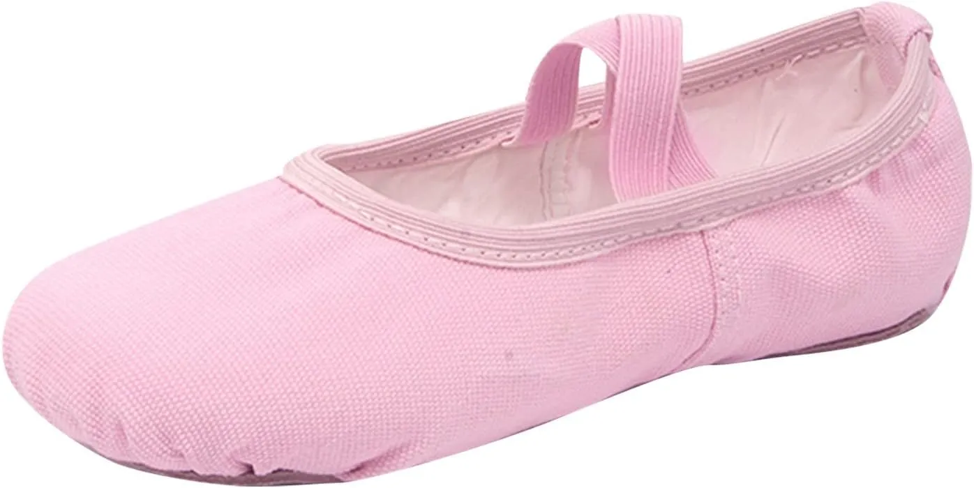 Canvas Ballet Shoes for Girls, Kids Dance Practice Slippers Split Soft Leather Flat Sole Yoga Gymnastics Shoes
