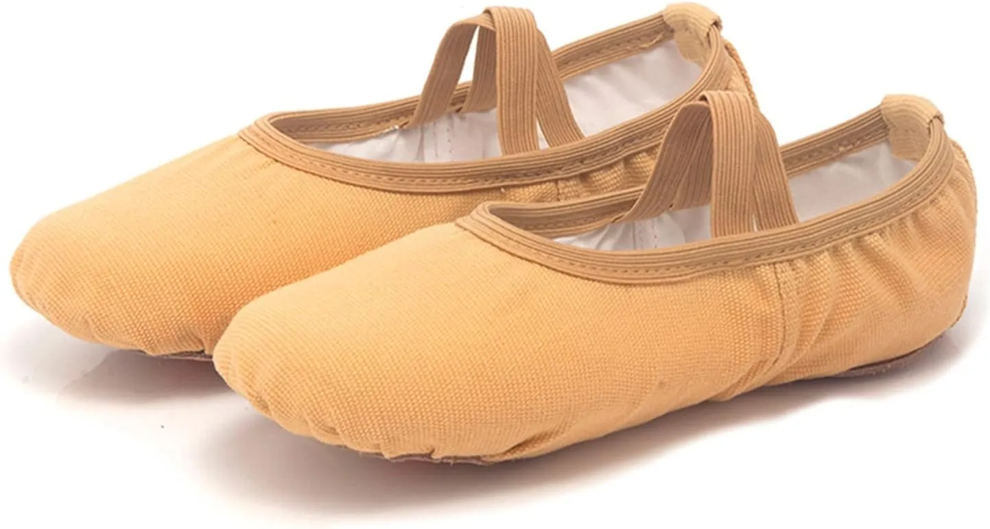 Canvas Ballet Shoes for Girls, Kids Dance Practice Slippers Split Soft Leather Flat Sole Yoga Gymnastics Shoes