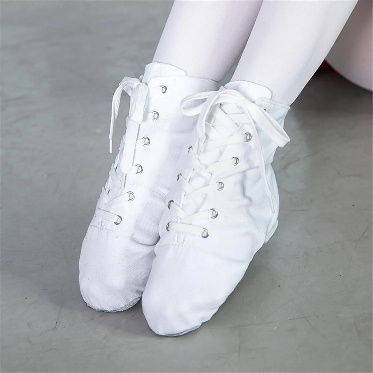 Canvas Lace-up Jazz Dance Boots Soft Soled High Top Ballet Dancing Sneakers for Adult Men Women Kid Girl Jazz
