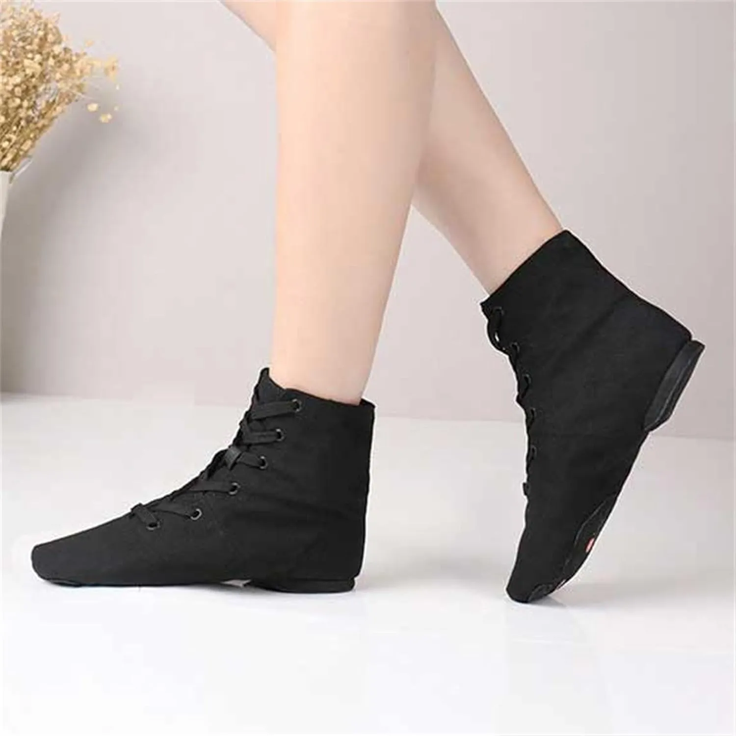 Canvas Lace-up Jazz Dance Boots Soft Soled High Top Ballet Dancing Sneakers for Adult Men Women Kid Girl Jazz