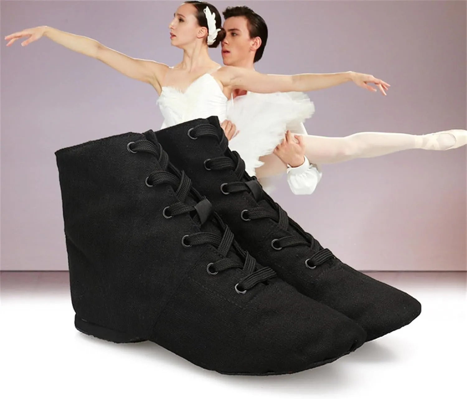 Canvas Lace-up Jazz Dance Boots Soft Soled High Top Ballet Dancing Sneakers for Adult Men Women Kid Girl Jazz