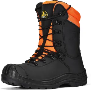 Class 1 Ultra Cow Leather Chainsaw Work Boots - Protective Grade 1 Steel Toe Cap Safety Shoes Kevlar Plate Safety Boots For Men with Slip-Resistant Soles