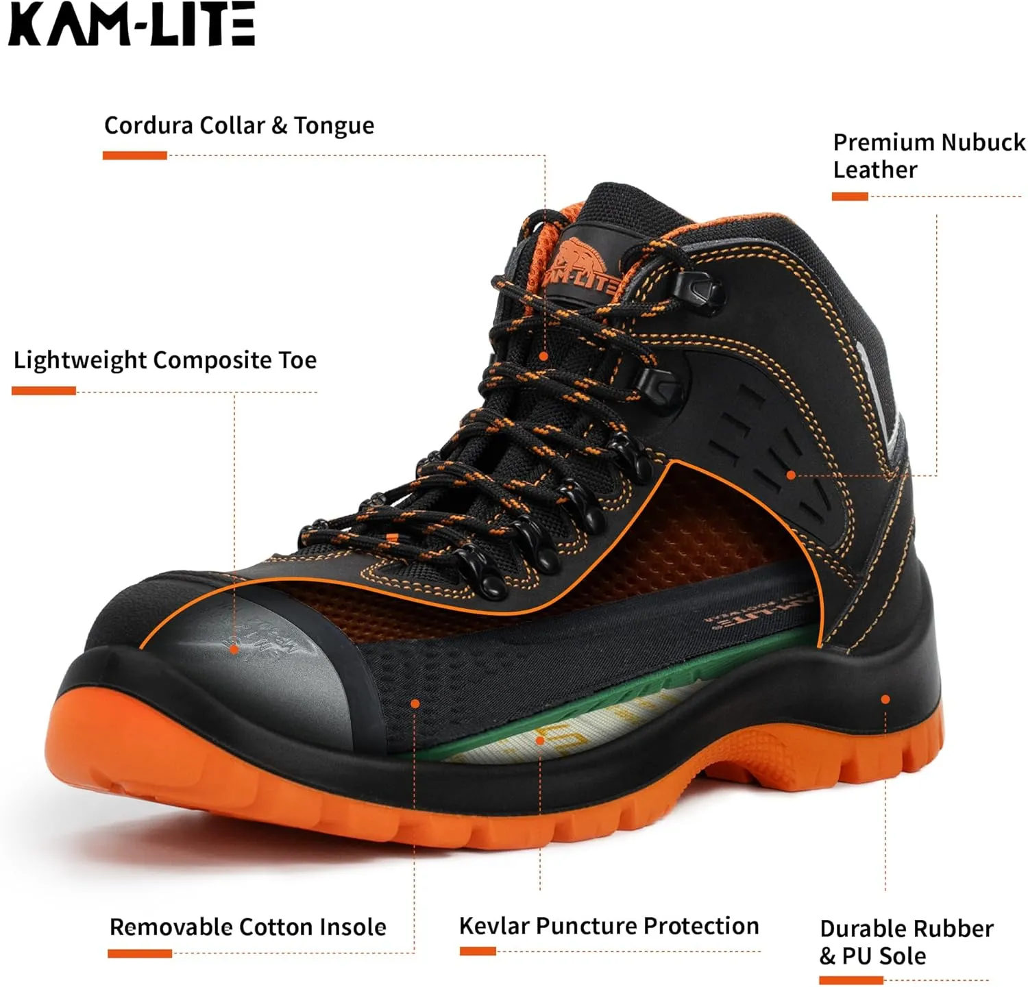Composite Toe Boots for Men, Waterproof Construction Work Boots, Slip-Resistant Steel Toe Work Shoes, Lightweight and Durable Safety Duty Boots