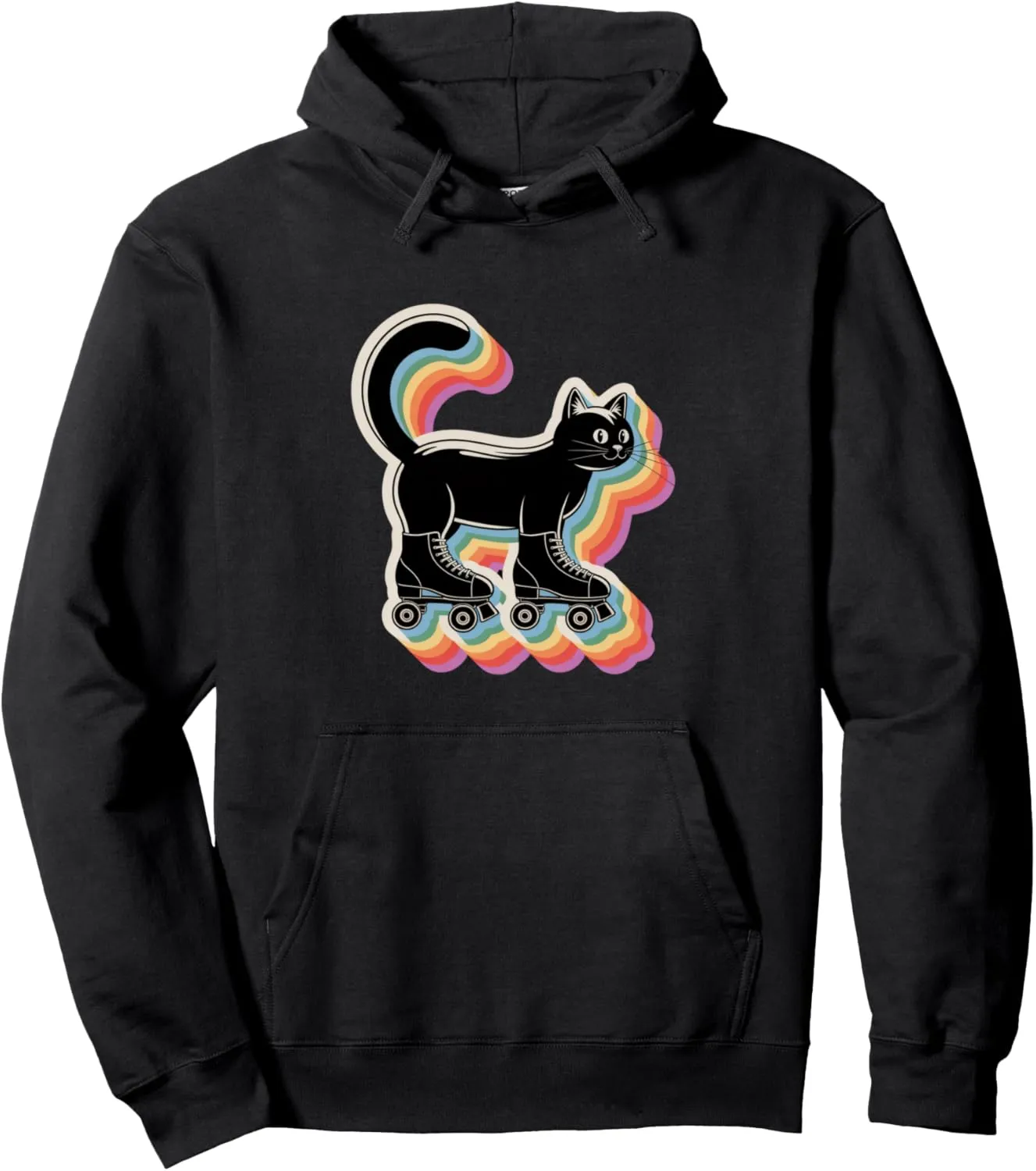 Cute Kawaii Cat in Roller Skate Shoes Retro Roller Skating Pullover Hoodie