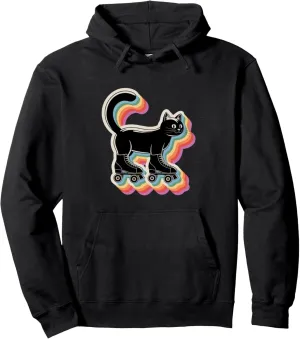 Cute Kawaii Cat in Roller Skate Shoes Retro Roller Skating Pullover Hoodie