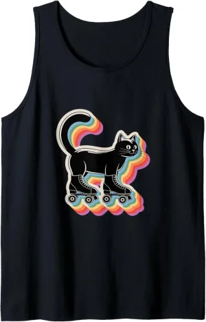 Cute Kawaii Cat in Roller Skate Shoes Retro Roller Skating Tank Top