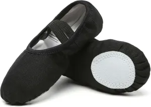 Danzcue Ballet Shoes for Women Soft Canvas Adult Dance Slippers, Ideal Ballet Flats for Women, Black 7M