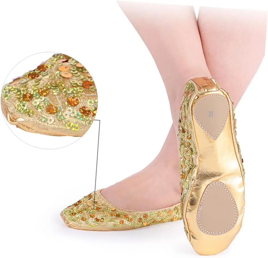 DOITOOL 1 Pair Silver Flat Shoes for Women Glitter Slides for Women Women Womens Flat Dress Shoes Foldable Ballet Flats Ballet Shoes Anti- Shoes Latin Shoes Round Plate Shoes