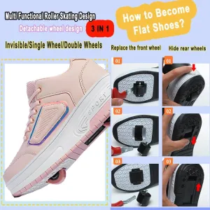 Ehauuo Roller Skates Shoes Sneakers Wheels Removable for Boys Girls Safety Stain-Resistant Easy on and Clean Comfortable as Kids Fun Sports Loved for Kids Beginners